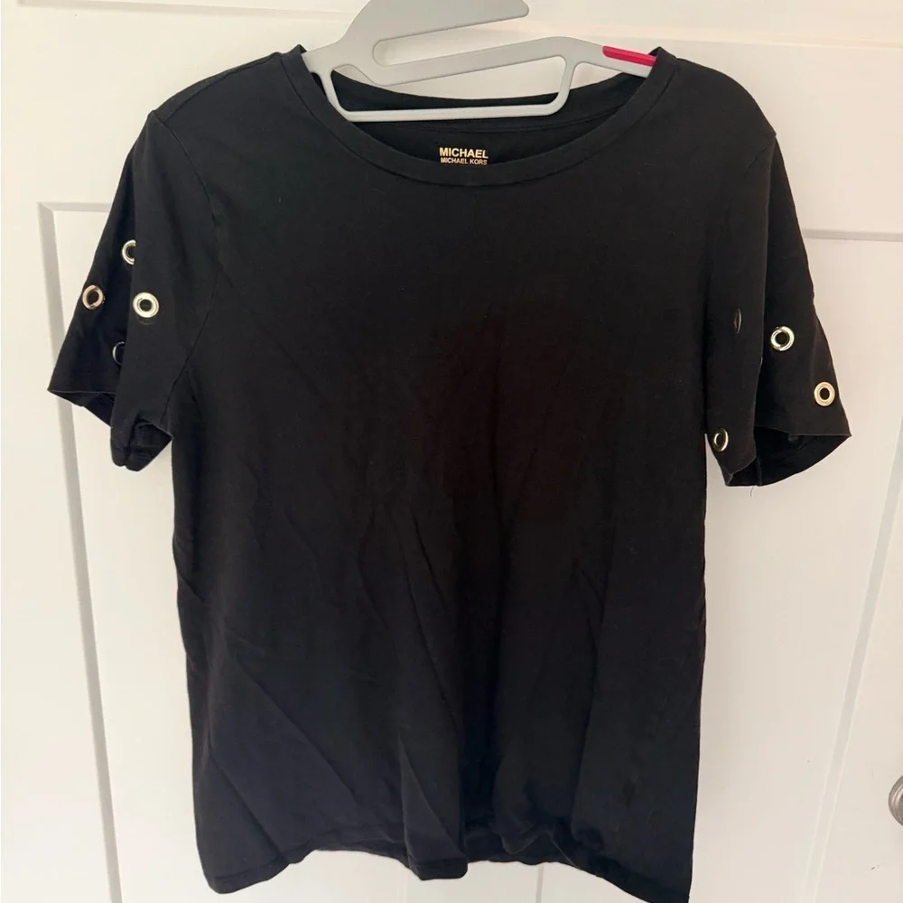 Michael Kors Black Grommet Sleeve Top Gold Hardware Size L